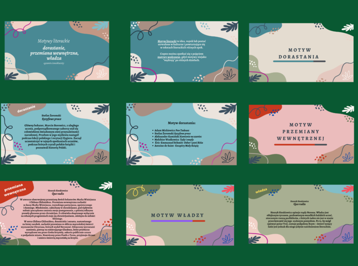 MOTYWY LITERACKIE - dorastanie, przemiana, władza - prezentacja – 24 slajdy – lektury kl.7-8 i nie tylko – egzamin – powtórzenie