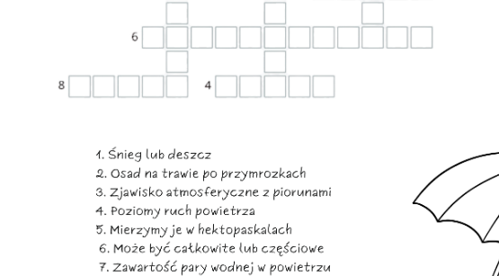 Poznajemy i opisujemy pogodę - krzyżówka klasa 4