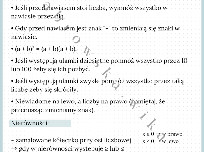 Równania i nierówności - notatka