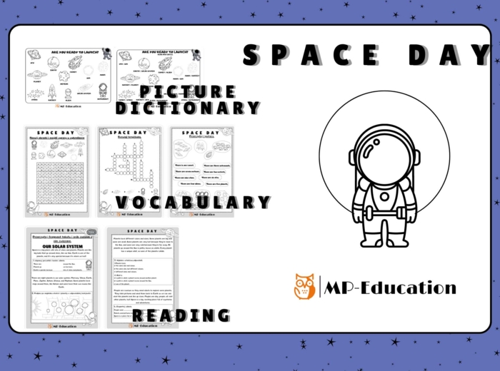 Space Day - słowniczki obrazkowe + ćwiczenie na słownictwo + czytanie ze zrozumieniem