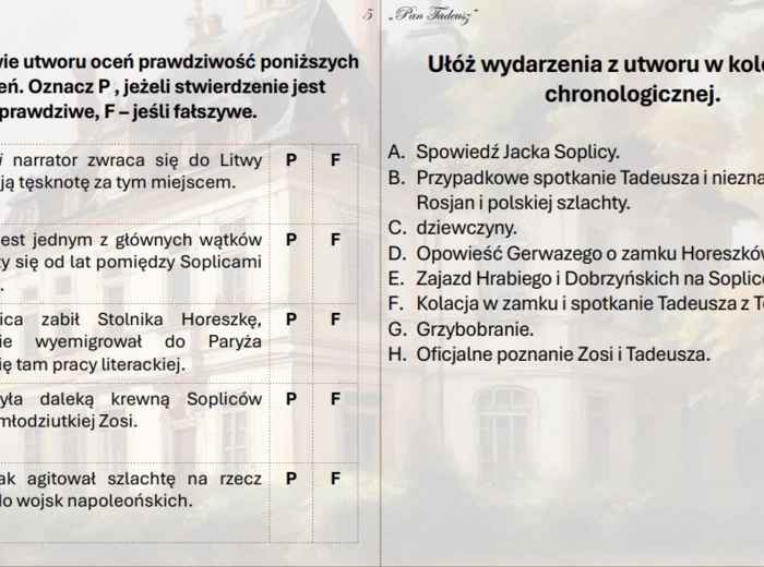 "Pan Tadeusz" stacje zadaniowe.