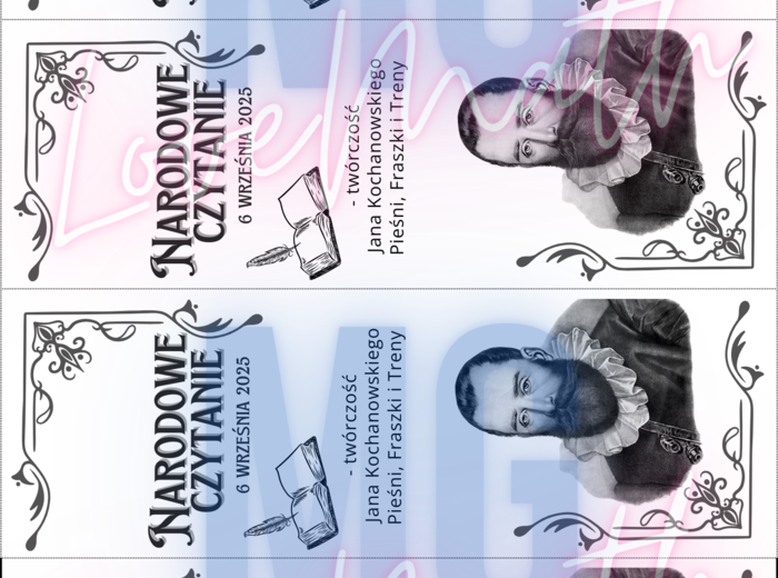 Narodowe czytanie 2025 - Jan Kochanowski - plakat, napisy, twórczość poety, dyplom, zakładki do książek