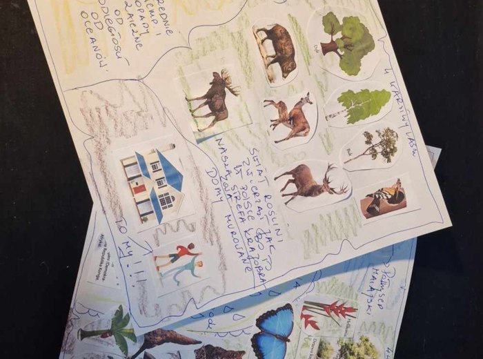 Materiał do wycięcia/wycinanka do notatki „W wilgotnym lesie równikowym i w lasach liściastych i mieszanych” w pdf. Geografia 5, dział „Krajobrazy świata”.