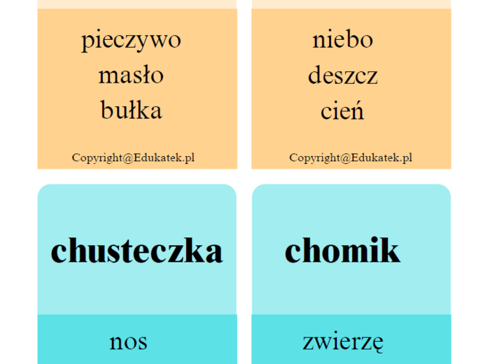 Ortograficzna zabawa typy Taboo - wyrazy z u/ó, ż/rz, h/ch
