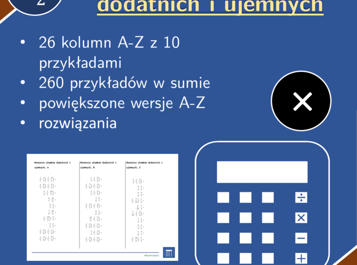 Mnożenie ułamków dodatnich i ujemnych | matematyka | 26 kolumn