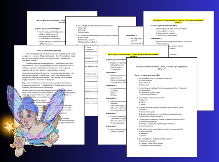 🎉 Test - CZYTANIE ZE ZROZUMIENIEM na DZIEŃ POSTACI Z BAJEK - klasy 4–5 📚 + odpowiedzi