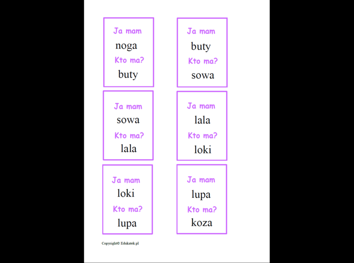 Zestaw kart typu kto ma, ja mam – wyrazy