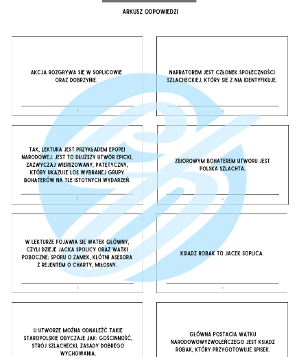 Pan Tadeusz – Adam Mickiewicz - Pytania i Odpowiedzi |Karty do lektury