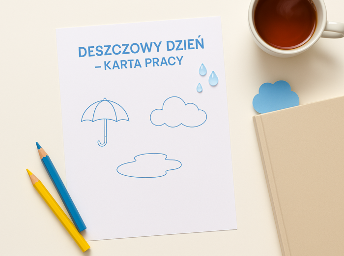 Karta pracy: "Deszczowy dzień – rysunek i opowiadanie"