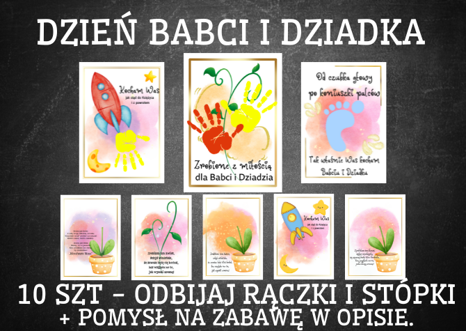 Plakaty z odciskiem dłoni - kartki dla Dziadków, laurka dla Babci i Dziadka