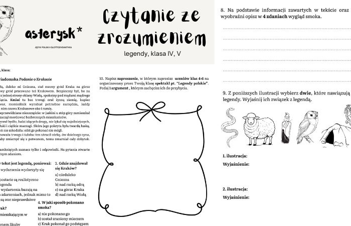 Czytanie ze zrozumieniem - legendy - klasa IV, V