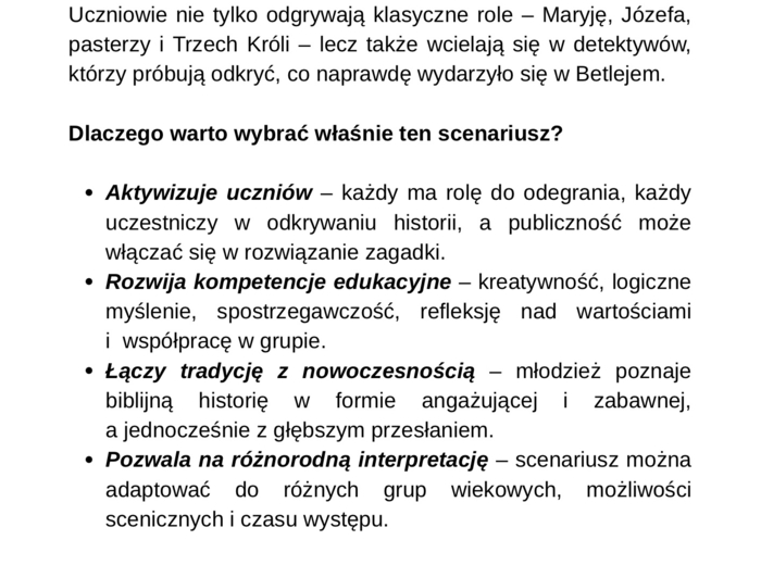 Scenariusza na Jasełka - Raport z Betlejem