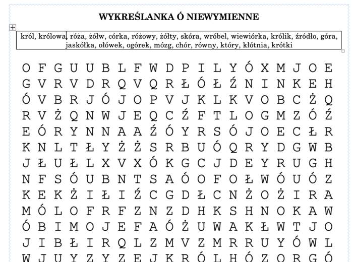 Wykreślanka - ó niewymienne