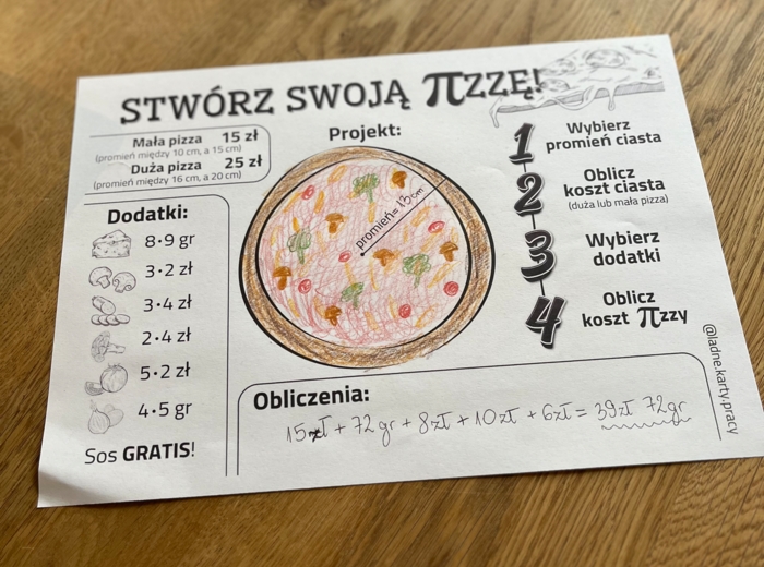 DZIEŃ LICZBY PI / ŚWIĘTO LICZBY PI - Stwórz swoją PIzzę - tabliczka mnożenia / ułamki dziesiętne