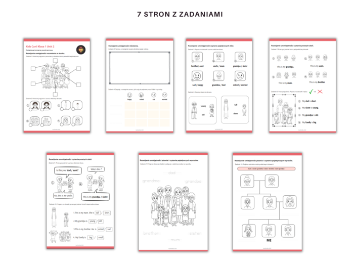 Kids Can 1 Unit 2 Family Karty Pracy Dodatkowe zadania utrwalające Powtórzenie Klasa Pierwsza Członkowie Rodziny Zadania Słuchanie Czytanie Mówienie Pisanie