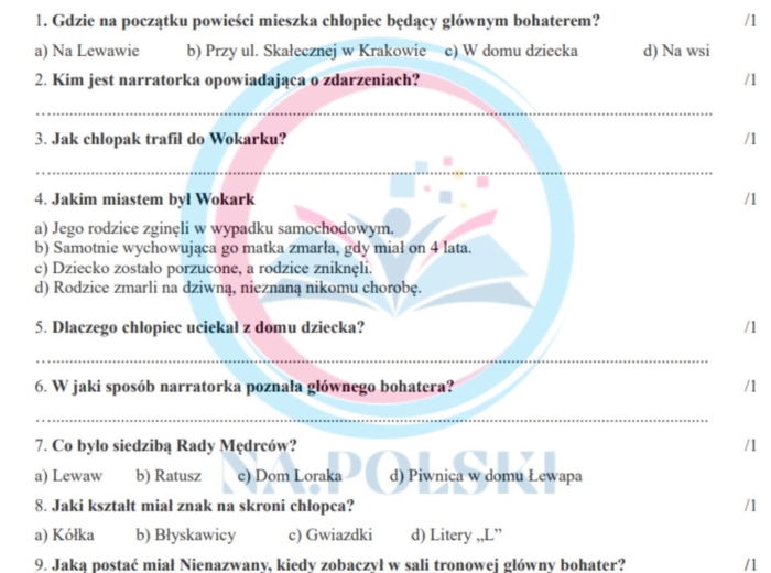 Władca Lewawu - kartkówka z treści lektury