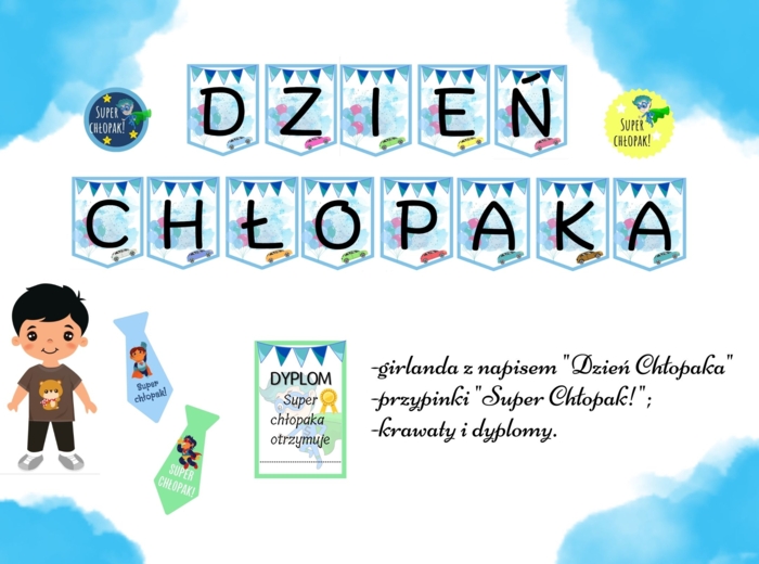 Dzień chłopaka - girlanda, przypinki, dyplomy, krawaty