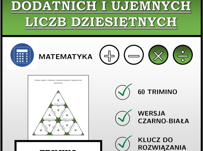 Trimino - Mnożenie i dzielenie dodatnich i ujemnych liczb dziesiętnych | matematyka