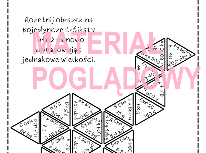 TRIMINO - zamiana jednostek masy (wyrażenia dwumianowane i ułamki dziesiętne)