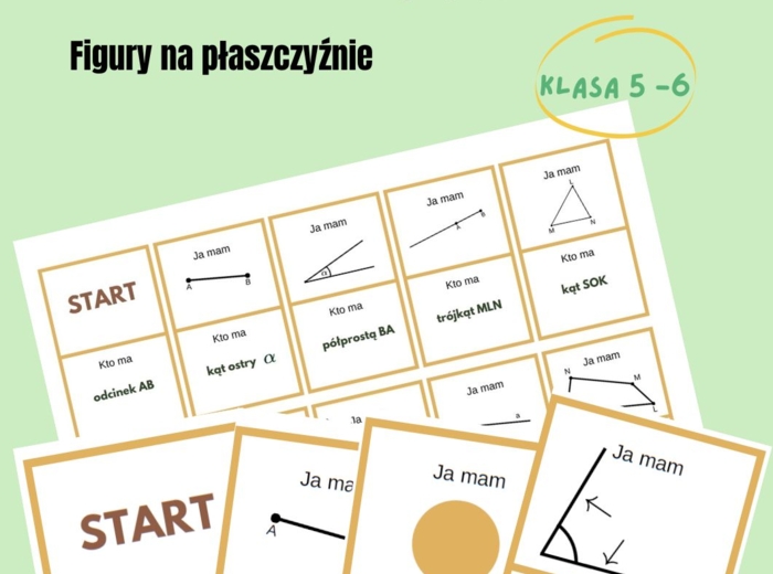 Figury na płaszczyźnie, Ja mam, kto ma?, powtórzenie klasa 5 i 6, matematyczne spaghetti