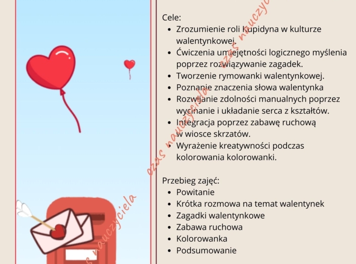 Walentynki - zagadki z bajek, gra ruchowa, kolorowanka
