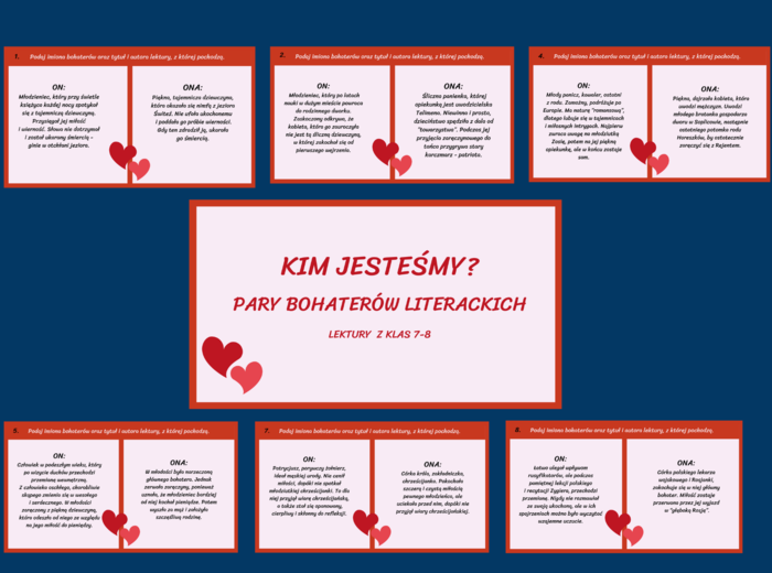 Walentynki – PARY BOHATERÓW LITERACKICH – lektury kl.7-8 – prezentacja – 26 slajdów - egzamin – powtórka + odpowiedzi