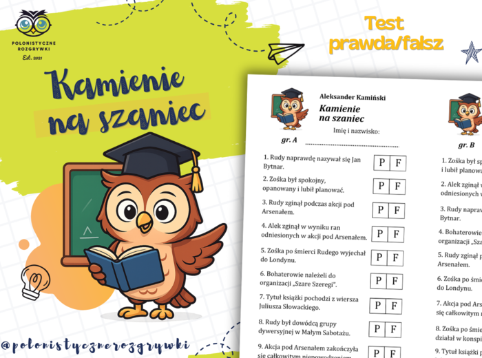 Kamienie na szaniec. Test prawda/fałsz. Kartkówka z treści lektury. Lektura obowiązkowa