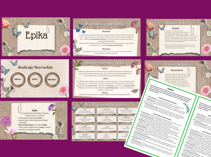 EPIKA – prezentacja + wklejka: powieść i jej typy - egzamin - powtórzenie - kl. .4-8