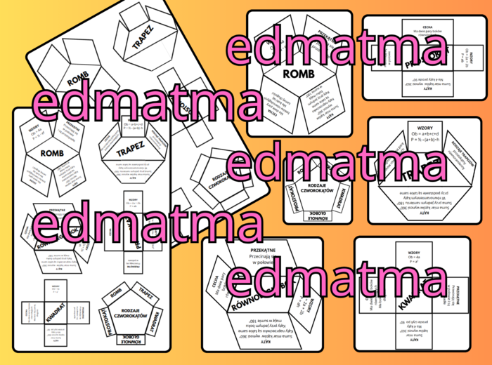 Składane czworokąty, wklejka do zeszytu. Dwie wersje uzupełniona i pusta