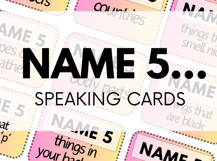 NAME 5 - 120 kart - speaking cards - angielski - mówienie - gra językowa - słownictwo - A1-B1 - egzamin ósmoklasisty - matura ustna