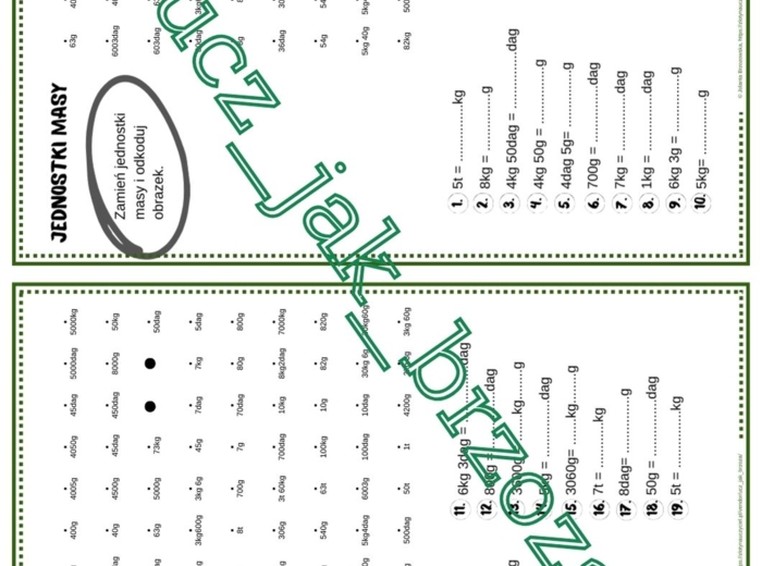 Jednostki masy, kodowanie, karta pracy, klasa 4
