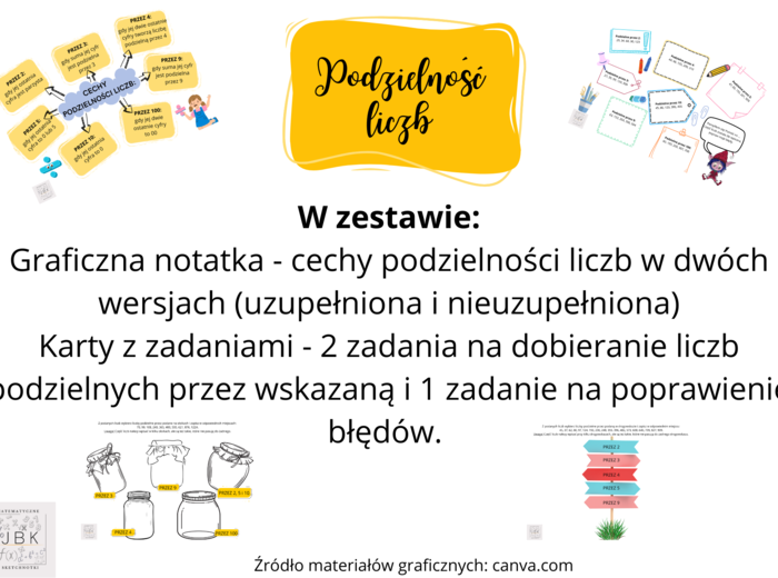 Podzielność liczb - zasady, karty z zadaniami