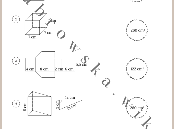 Pole powierzchni graniastosłupa - połącz bądź pokoloruj