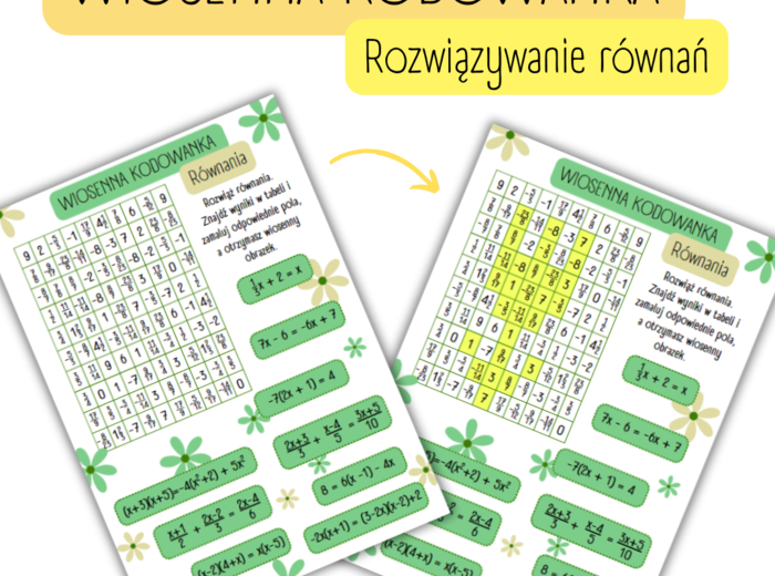 ROZWIĄZYWANIE RÓWNAŃ - kodowanka wiosenna - klasa 7, klasa 8 / wiosna / dzień Ziemi