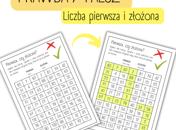 LICZBA PIERWSZA I ZŁOŻONA - prawda/fałsz - kolorowanka