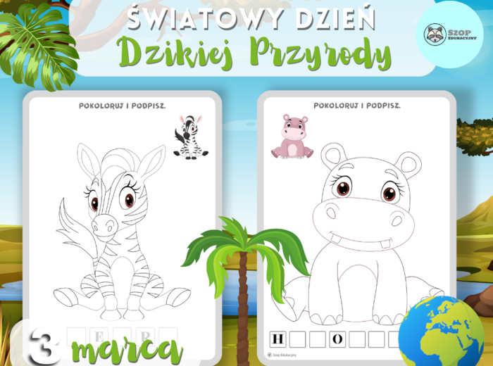 Światowy Dzień Dzikiej Przyrody. Dzika przyroda. Kolorowanki, Dyplomy. Odznaki