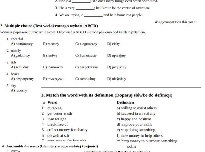 English Class A2+ – Unit 2.4_2.5 – vocabulary practice