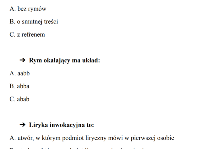 Sprawdzian z liryki i twórczości Kochanowskiego (kl. 7-8) 4 wersje (również dostosowana dla uczniów ze SPE)
