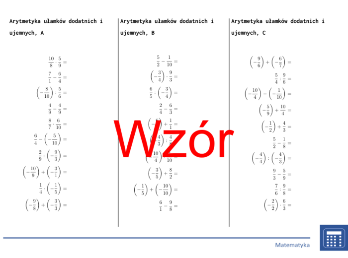 Ułamki dodatnie i ujemne | matematyka | zestaw promocyjny