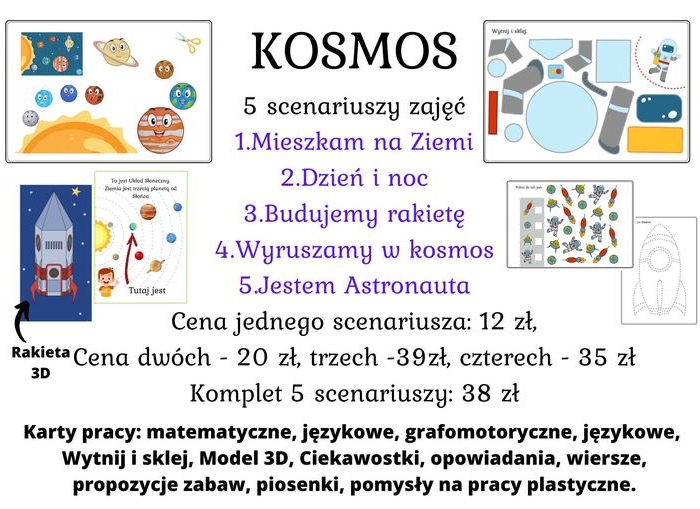Wyruszamy w kosmos 5 scenariuszy zajęć (1 w cenie 12 zł, 5 w cenie 38 zł)