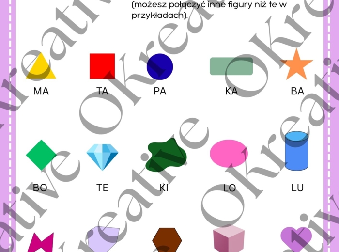 Figury i sylaby – nauka czytania przez zabawęnauka czytania, sylaby, wyrazy, przedszkole, klasy 1–3, edukacja wczesnoszkolna, ćwiczenia językowe, gry edukacyjne, nauka przez zabawę, kształty i sylaby, rozwijanie umiejętności czytania, rysunki edukacyjne,
