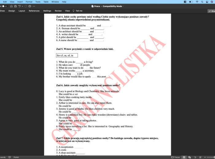 Praca- ćwiczenia powtórzeniowe dla ósmoklasistów i nie tylko