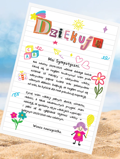 List do uczniów na zakończenie roku szkolnego - prezent