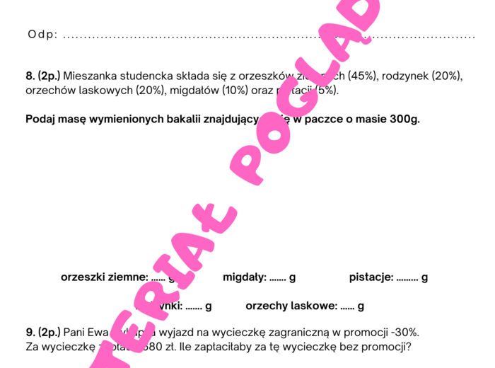 Sprawdzian procenty klasa 7