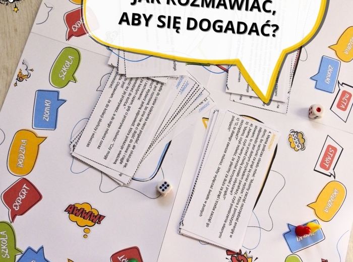 Gra planszowa „Komunikacja – jak rozmawiać, aby się dogadać? Plansza + 60 pytań” dla dzieci i młodzieży 10-15 lat” – pomoc edukacyjna do druku