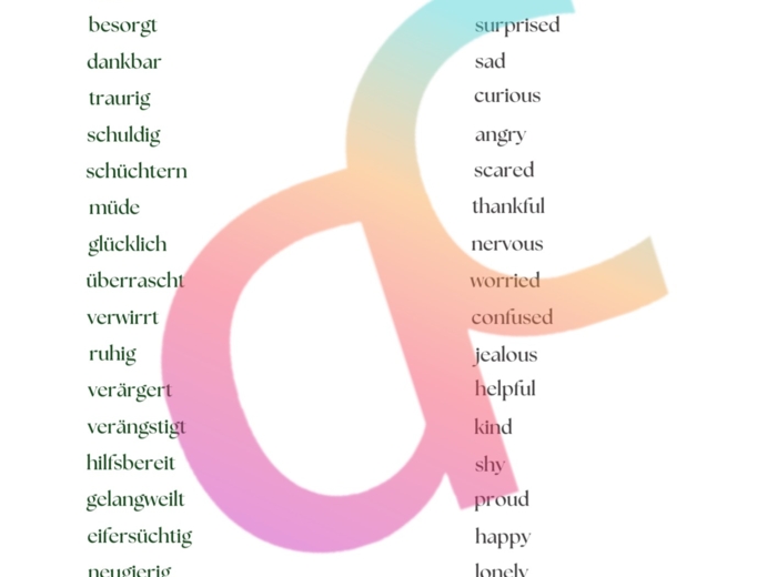 Niemiecki - Angielski Gefühle - Uczucia w języku niemieckim dla uczniów z wykładowym angielskim