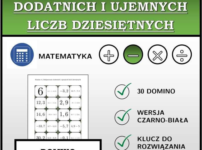 Domino - Odejmowanie dodatnich i ujemnych liczb dziesiętnych | matematyka