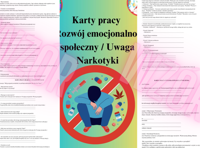 Karty Pracy Rozwój Emocjonalno-Społeczny - Uwaga Narkotyki - Rewalidacja - 25 kart