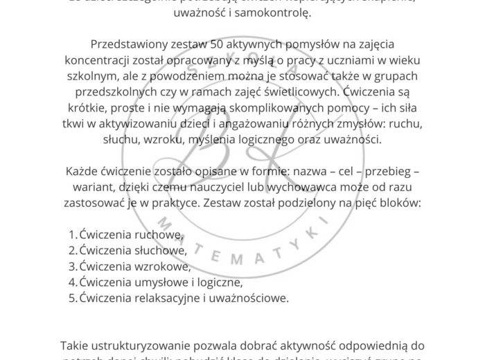 50 aktywnych pomysłów na zajęcia koncentracji