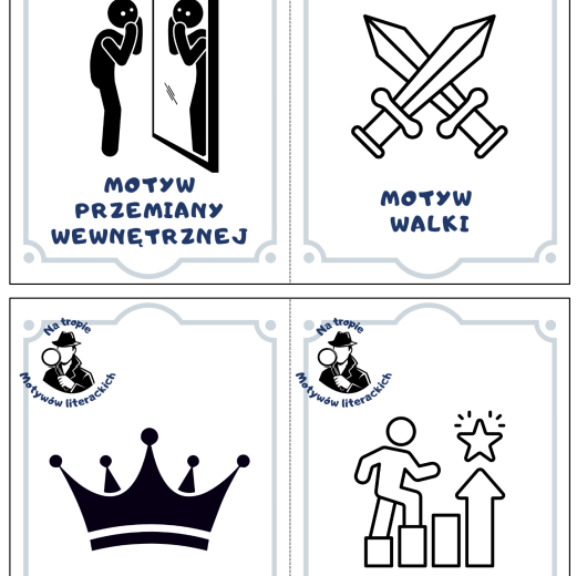 Karty motywy literackie, egzamin ósmoklasisty, 28 kart